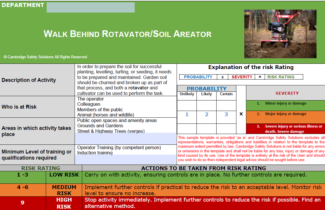 Stump Grinding Tractor Side Arm Flail - Risk assesment